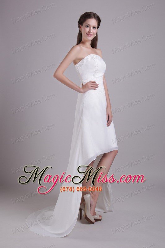 wholesale white a-line / princess strapless high-low satin beading wedding dress