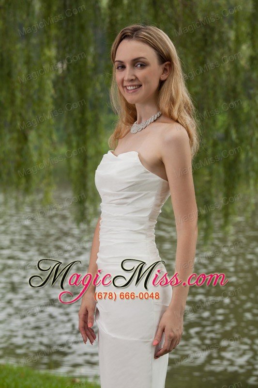 wholesale simple column/sheath strapless mini-length taffeta wedding dress