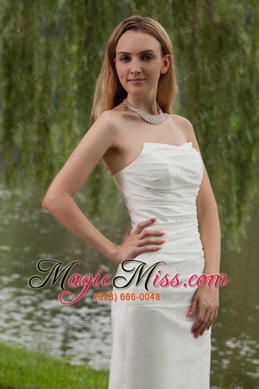 wholesale simple column/sheath strapless mini-length taffeta wedding dress