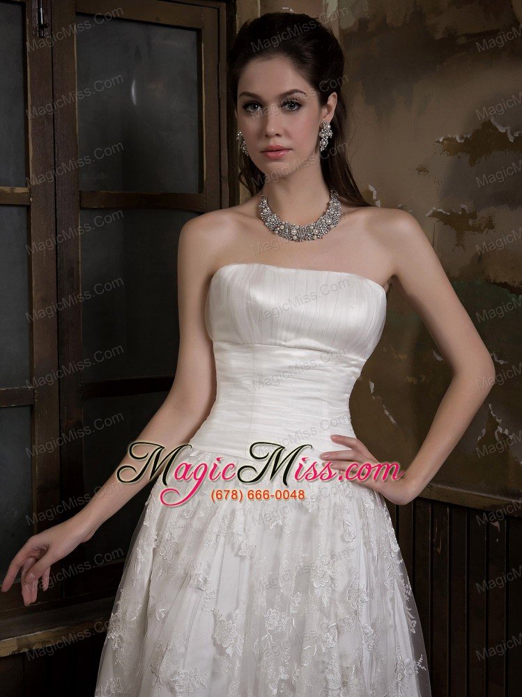 wholesale cute a-line strapless knee-length satin and lace wedding dress
