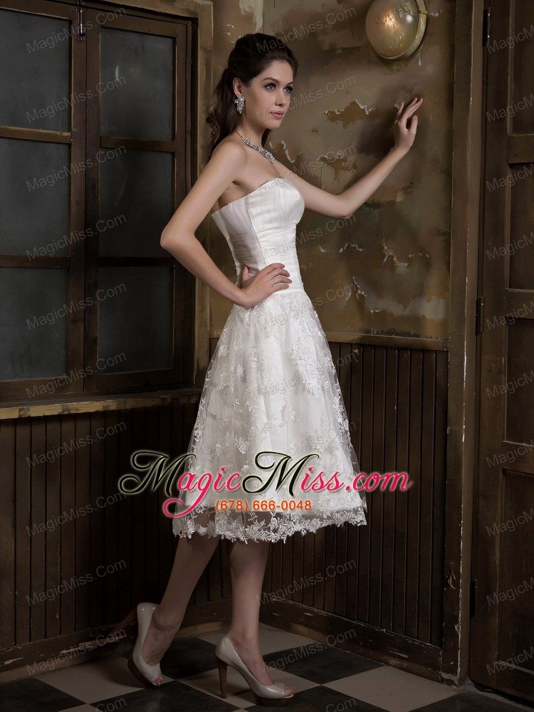 wholesale cute a-line strapless knee-length satin and lace wedding dress