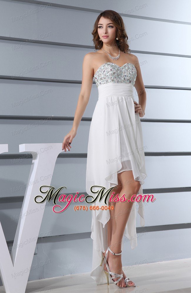 wholesale white beading sweetheart high-low prom dress