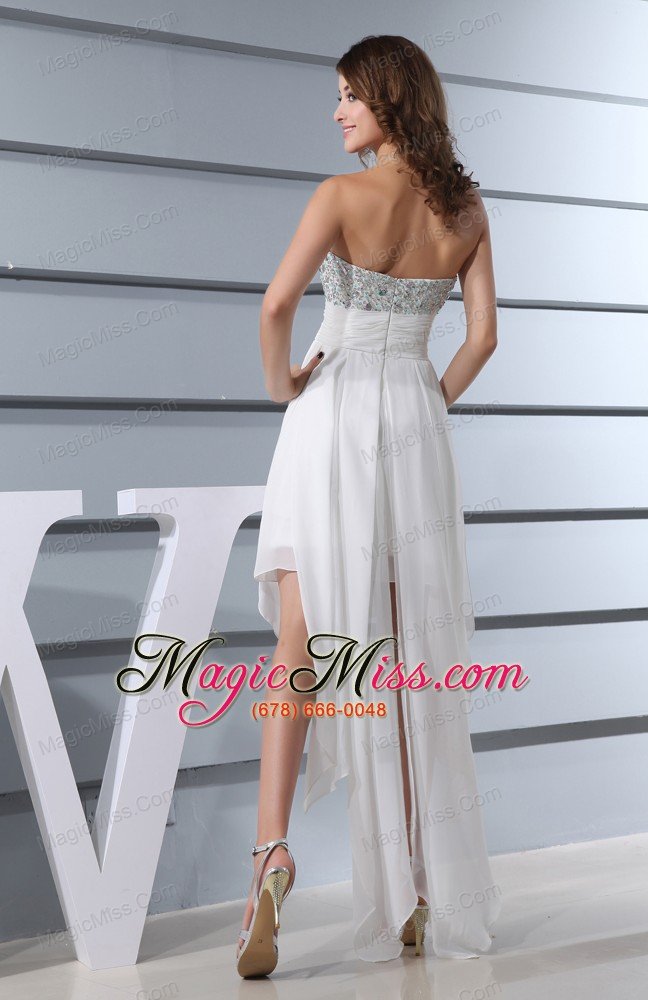 wholesale white beading sweetheart high-low prom dress