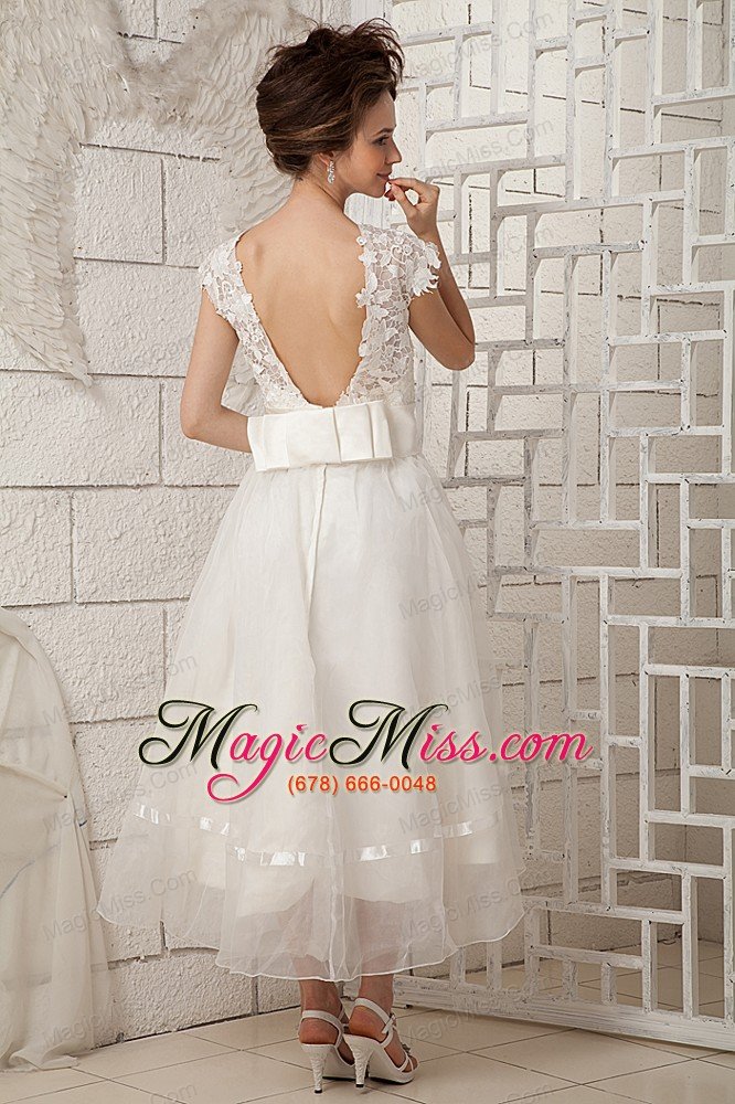 wholesale lovely a-line scoop tea-length organza lace wedding dress