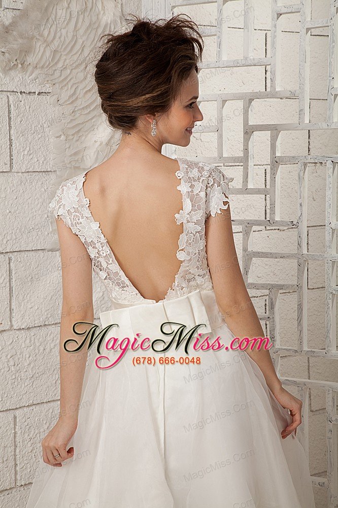 wholesale lovely a-line scoop tea-length organza lace wedding dress