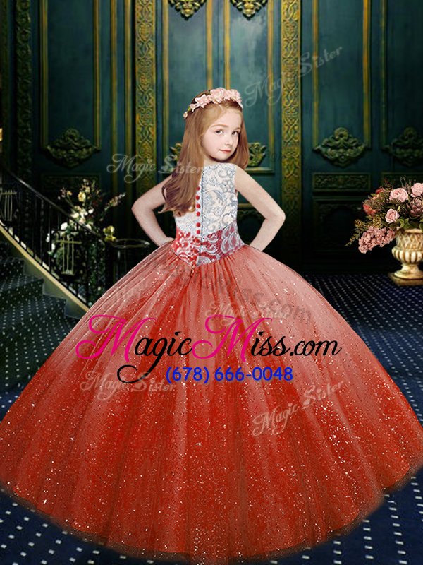 wholesale scoop sleeveless clasp handle little girls pageant dress orange red tulle