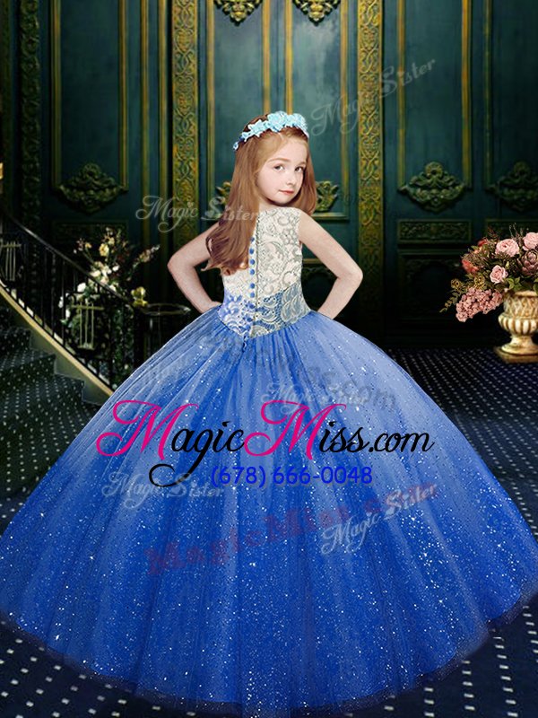 wholesale unique scoop sleeveless clasp handle floor length appliques little girls pageant gowns