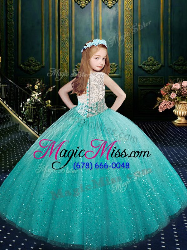 wholesale wonderful scoop sleeveless clasp handle little girl pageant gowns blue tulle
