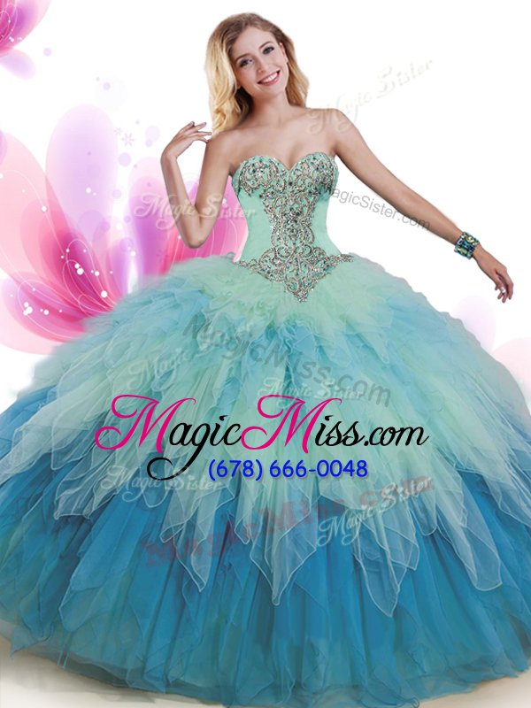wholesale great tulle sleeveless floor length vestidos de quinceanera and beading and ruffles
