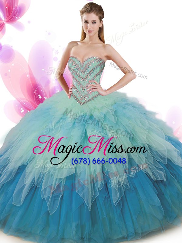 wholesale excellent multi-color sweetheart lace up beading and ruffles sweet 16 dress sleeveless