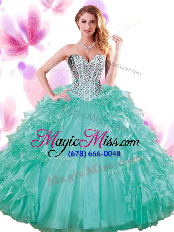 wholesale high class sleeveless organza floor length lace up sweet 16 dresses in turquoise for with beading and ruffles
