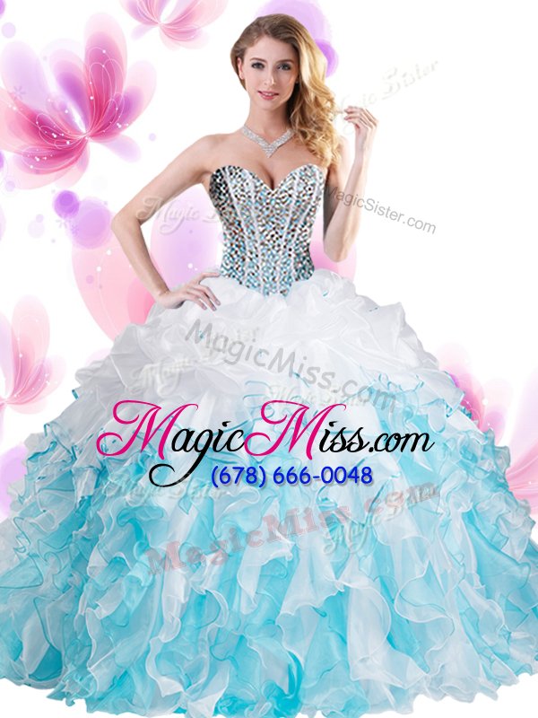 wholesale blue and white sleeveless organza lace up vestidos de quinceanera for military ball and sweet 16 and quinceanera