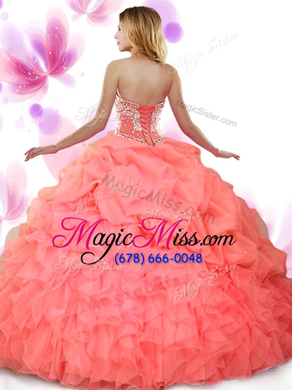 wholesale organza sweetheart sleeveless lace up beading and ruffles and pick ups quinceanera gown in apple green
