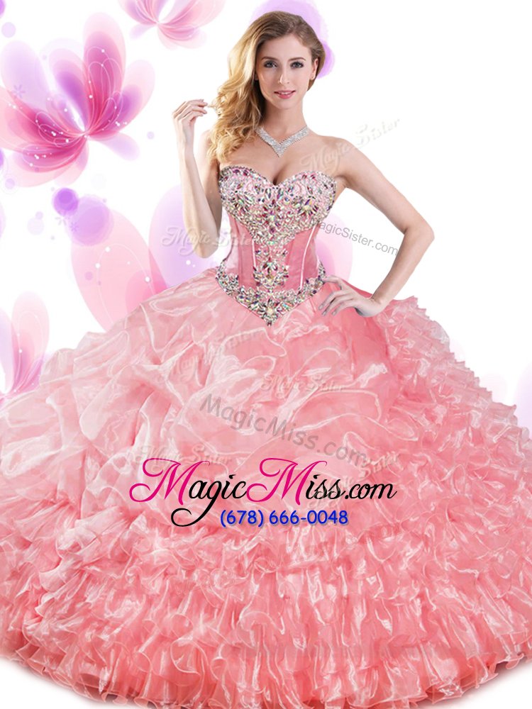 wholesale exceptional floor length lace up vestidos de quinceanera orange and in for military ball and sweet 16 and quinceanera with beading and ruffled layers and pick ups