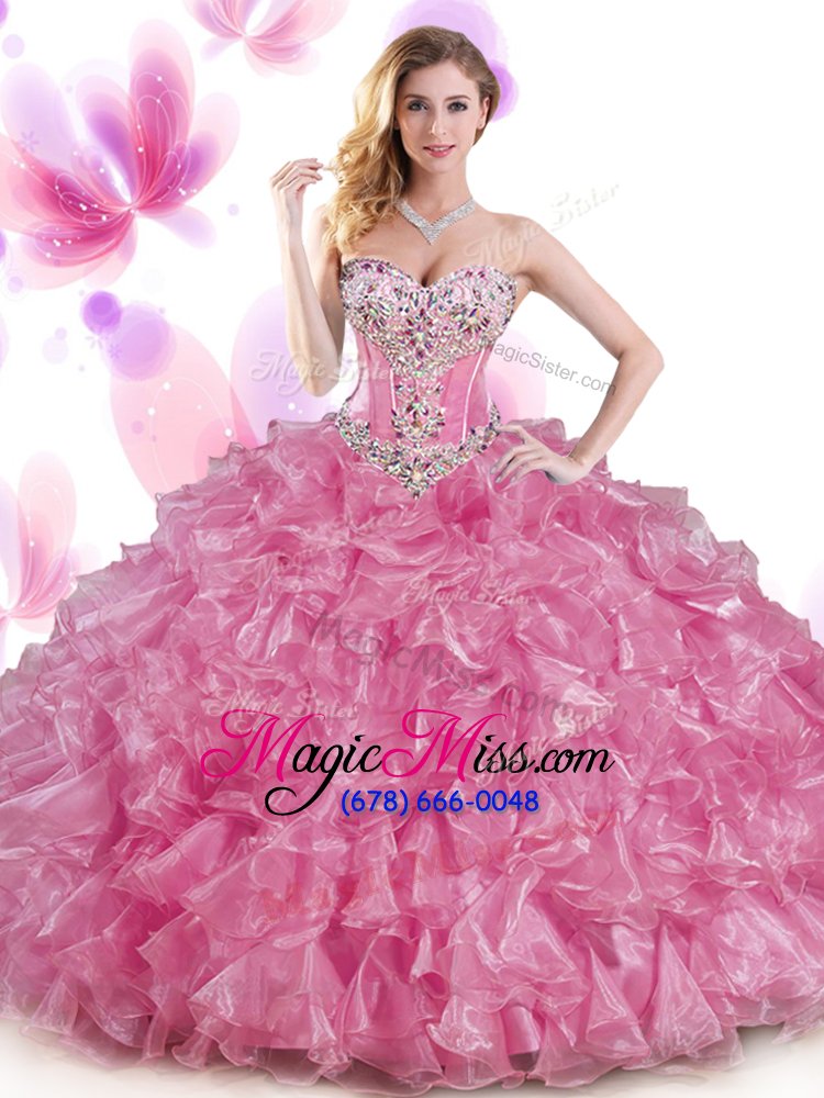 wholesale beading and ruffles quinceanera dresses rust red and peach lace up sleeveless floor length