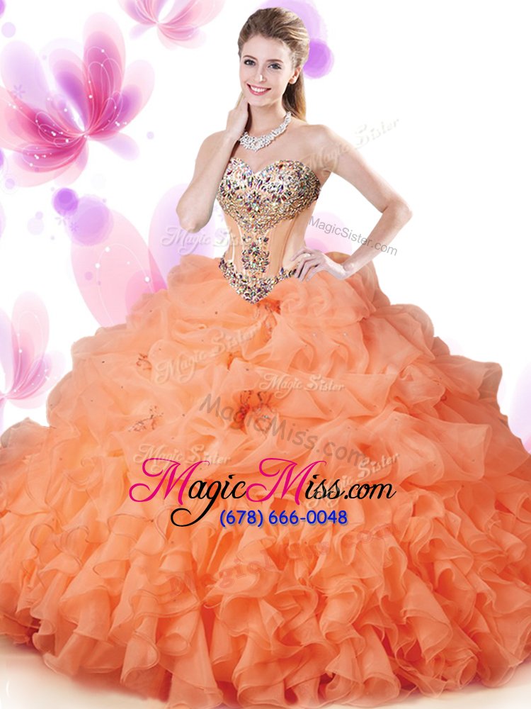 wholesale smart sweetheart sleeveless organza quinceanera gowns beading and ruffles and pick ups lace up