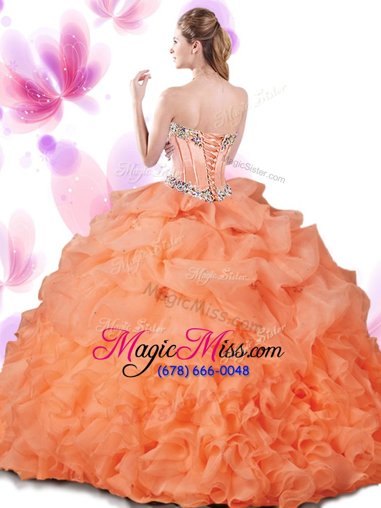 wholesale smart sweetheart sleeveless organza quinceanera gowns beading and ruffles and pick ups lace up