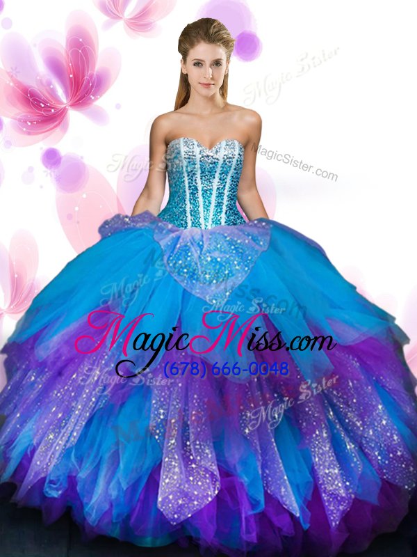 wholesale colorful ruffled floor length multi-color 15 quinceanera dress sweetheart sleeveless lace up