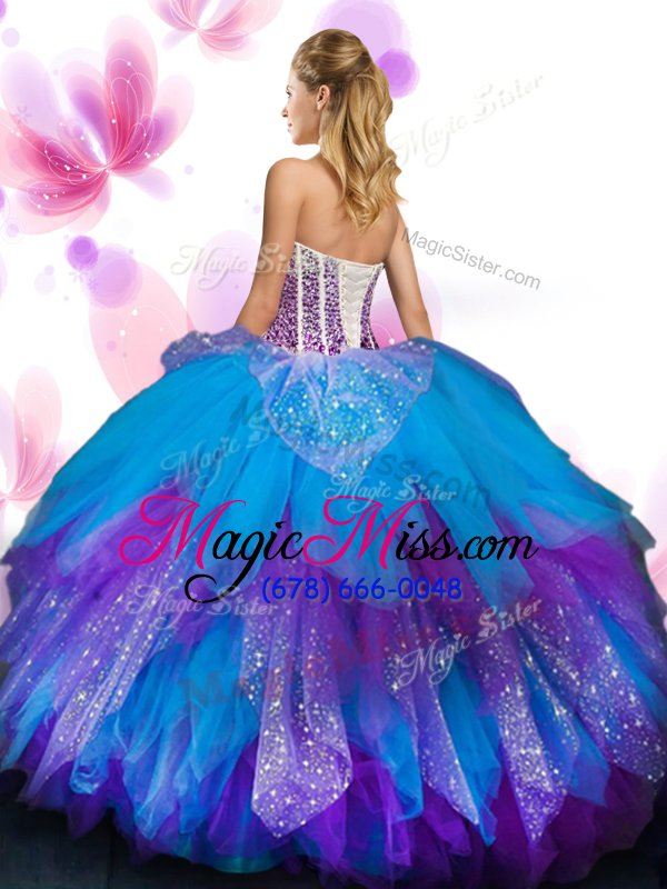 wholesale colorful ruffled floor length multi-color 15 quinceanera dress sweetheart sleeveless lace up