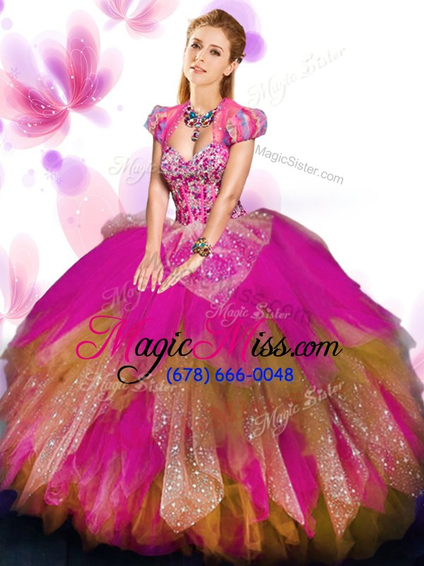 wholesale charming ruffled floor length ball gowns sleeveless multi-color sweet 16 quinceanera dress lace up