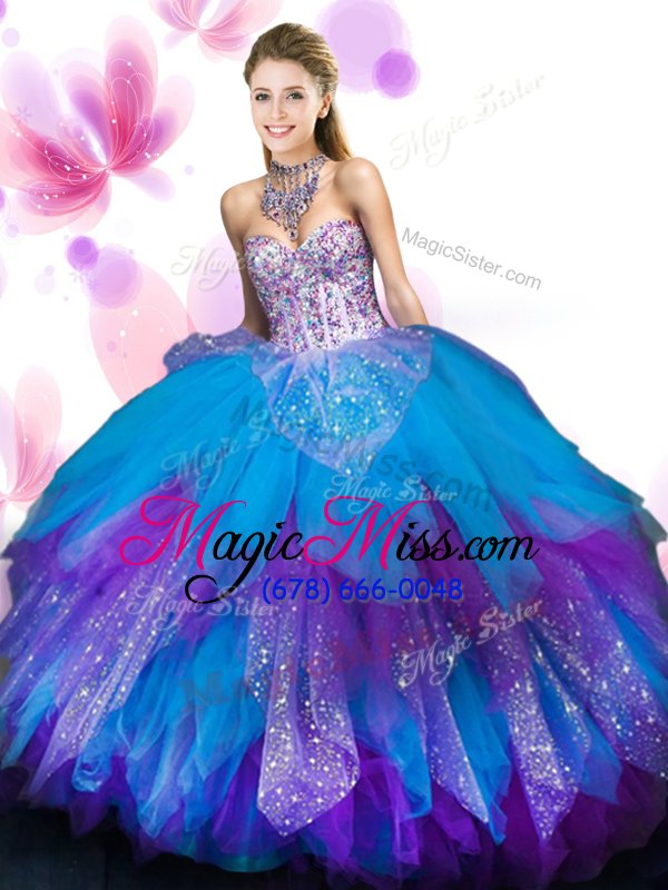 wholesale charming ruffled floor length ball gowns sleeveless multi-color sweet 16 quinceanera dress lace up