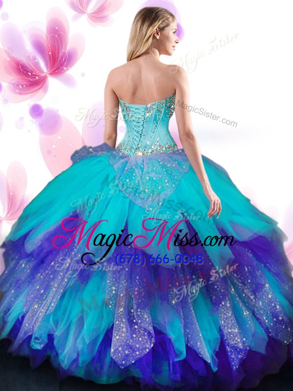 wholesale eye-catching sweetheart sleeveless 15 quinceanera dress floor length beading and ruffles multi-color tulle