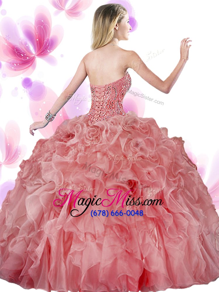 wholesale custom fit sweetheart sleeveless organza quinceanera dress beading and ruffles lace up