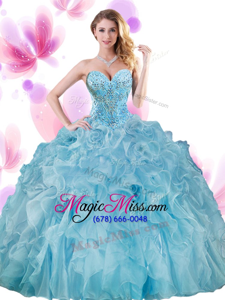 wholesale custom fit sweetheart sleeveless organza quinceanera dress beading and ruffles lace up