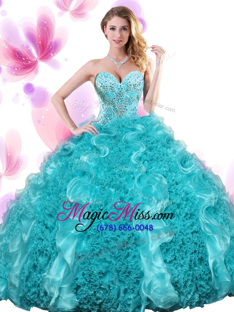 wholesale pretty sweetheart sleeveless lace up quinceanera dresses teal organza