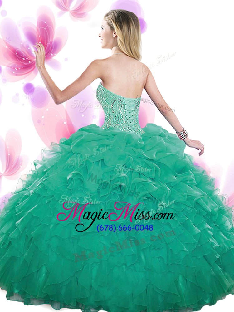 wholesale fancy teal lace up sweetheart beading and ruffles and pick ups quince ball gowns organza sleeveless