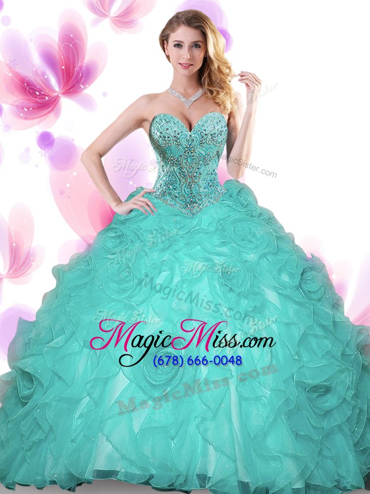 wholesale designer turquoise ball gowns sweetheart sleeveless organza floor length lace up beading sweet 16 dress