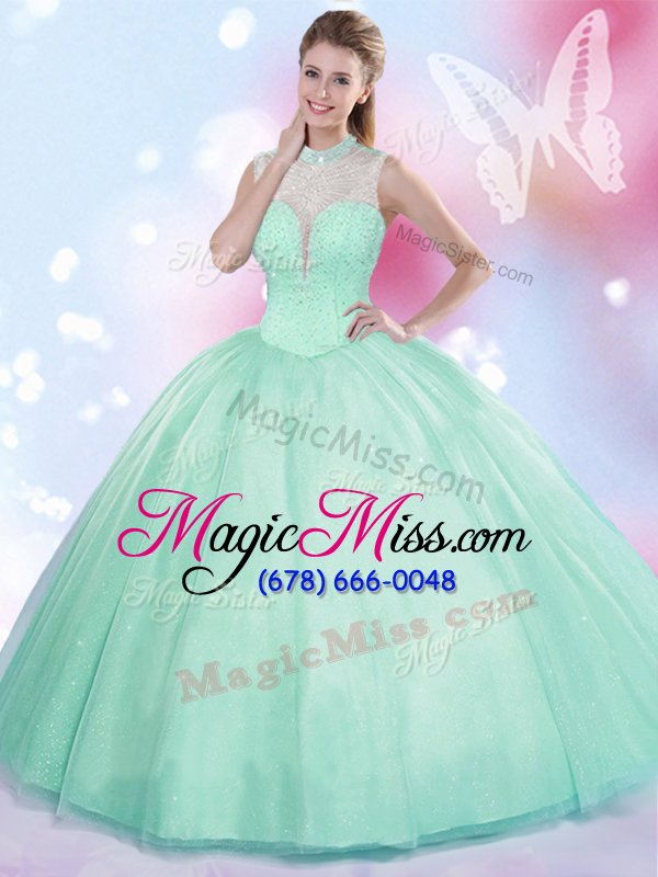 wholesale fabulous apple green sleeveless beading floor length ball gown prom dress