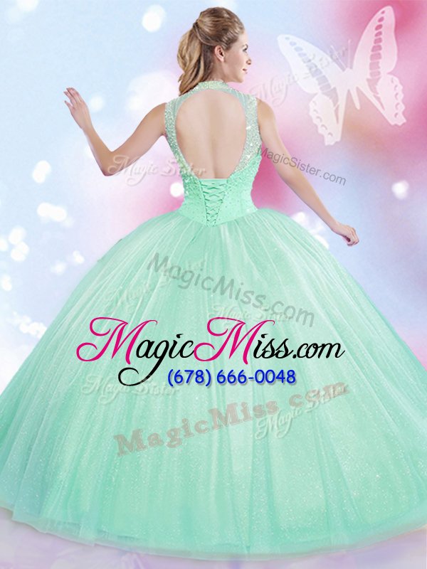 wholesale fabulous apple green sleeveless beading floor length ball gown prom dress