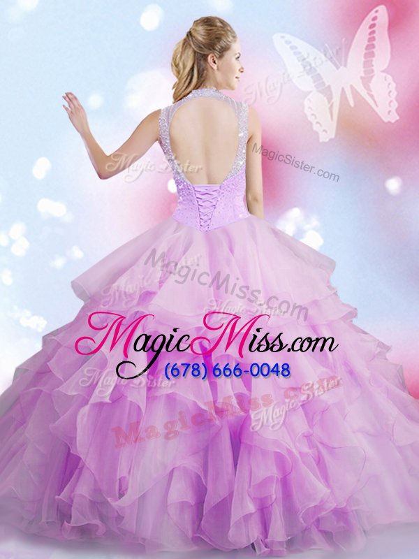 wholesale graceful sleeveless tulle floor length lace up vestidos de quinceanera in lilac for with beading and ruffles