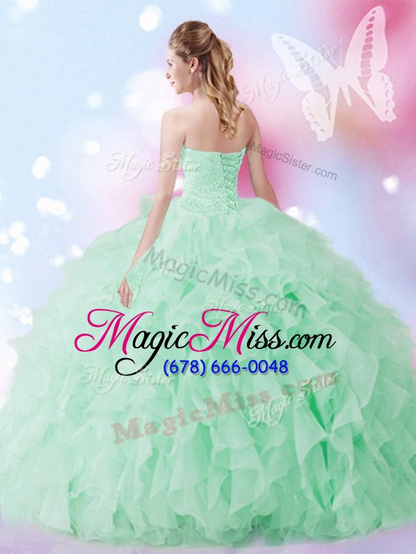 wholesale fantastic apple green organza lace up sweet 16 quinceanera dress sleeveless floor length beading and ruffles