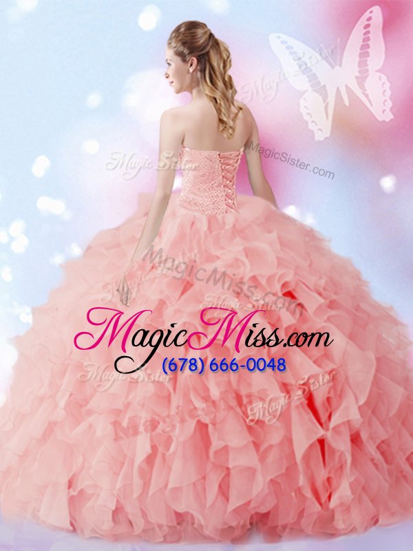 wholesale sophisticated floor length watermelon red quinceanera dress sweetheart sleeveless lace up