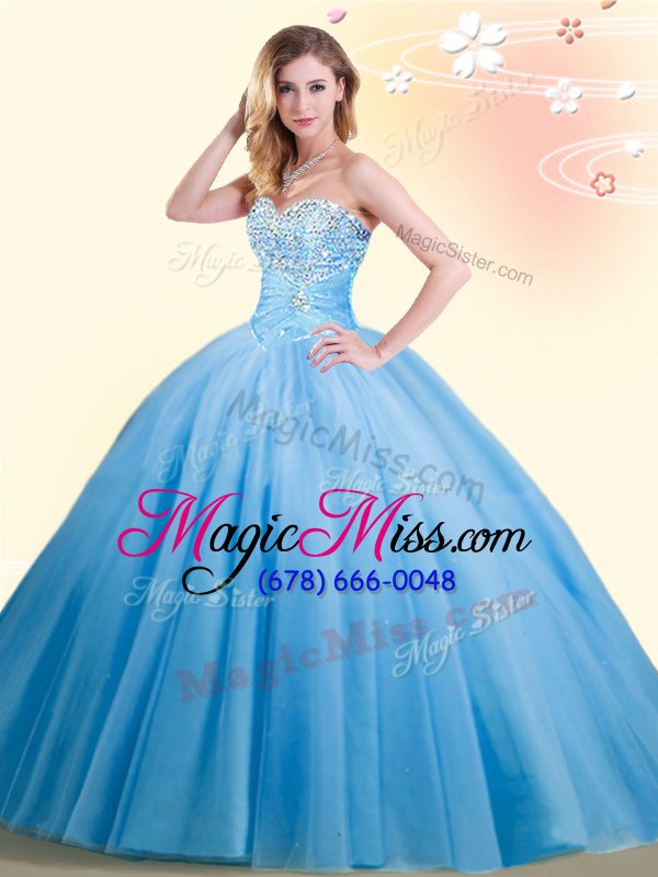 wholesale pretty baby blue sweetheart neckline beading quinceanera dress sleeveless lace up