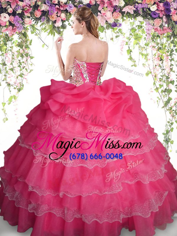 wholesale popular coral red sweetheart lace up beading and ruffled layers and pick ups quinceanera gown sleeveless