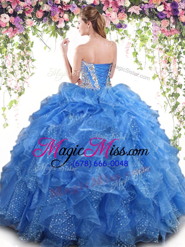 wholesale modern mermaid organza sweetheart sleeveless lace up beading and ruffles 15 quinceanera dress in aqua blue