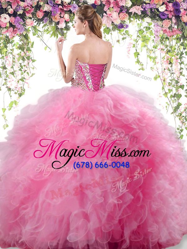 wholesale graceful sweetheart sleeveless tulle ball gown prom dress beading and ruffles lace up