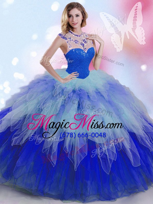 wholesale superior multi-color sleeveless tulle zipper quince ball gowns for military ball and sweet 16 and quinceanera