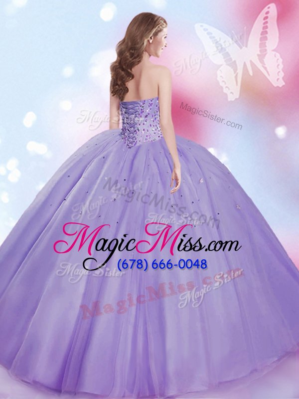 wholesale traditional lavender lace up quince ball gowns beading sleeveless floor length