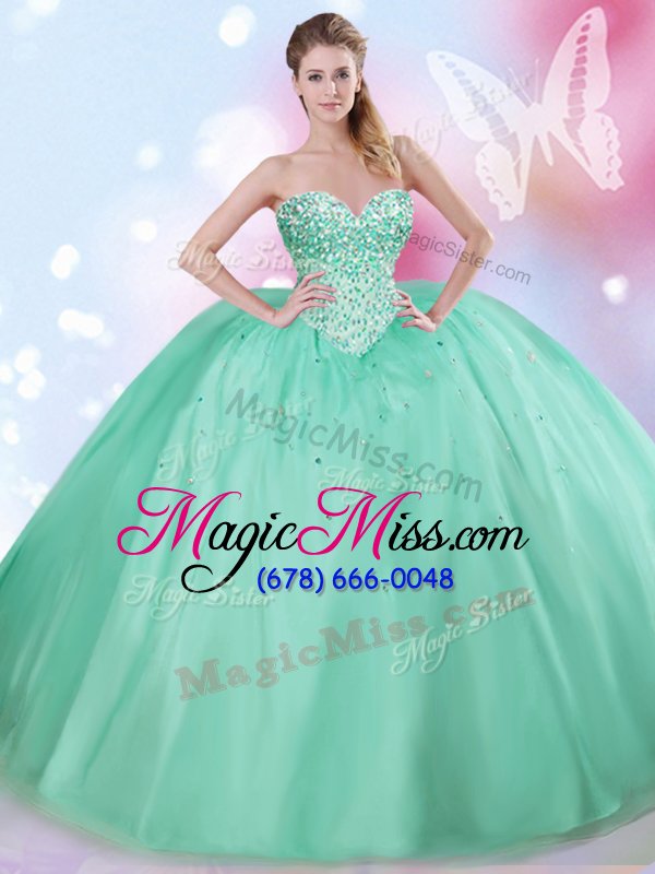 wholesale high class sleeveless tulle floor length lace up quinceanera dresses in apple green for with beading