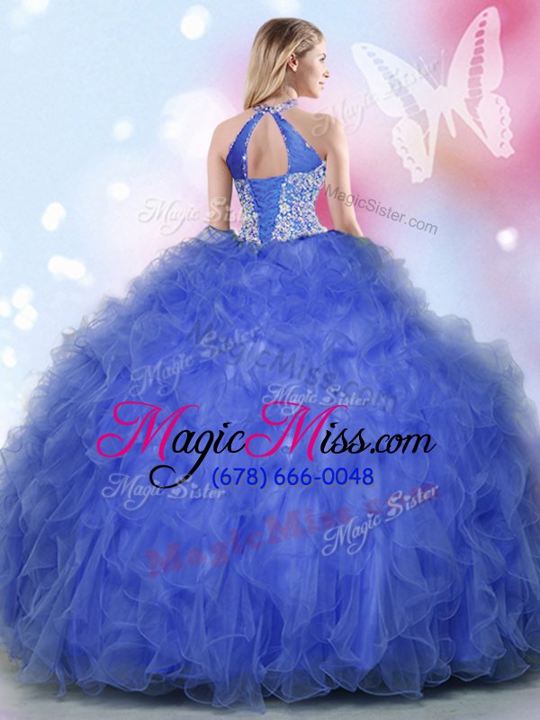 wholesale superior halter top tulle sleeveless floor length sweet 16 quinceanera dress and appliques and ruffles