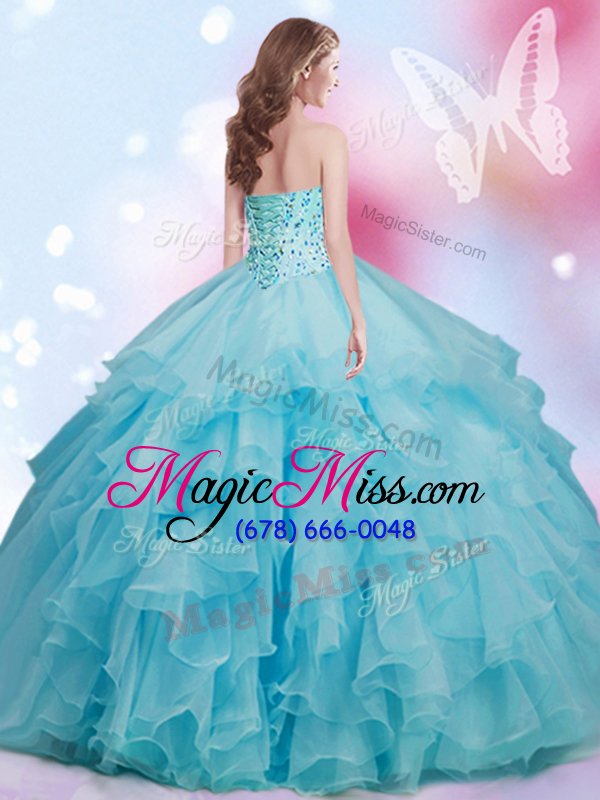 wholesale cute sleeveless organza floor length lace up quinceanera dress in blue for with beading and ruffles