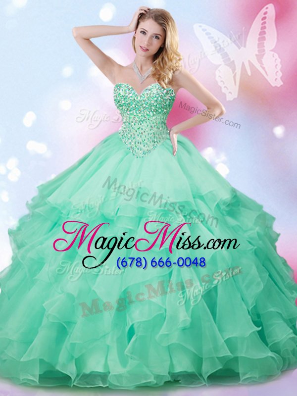 wholesale most popular apple green sweetheart neckline beading and ruffles sweet 16 dresses sleeveless lace up