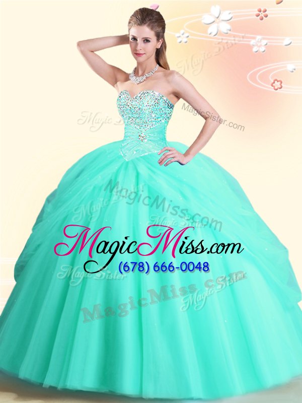wholesale sleeveless floor length beading lace up 15th birthday dress with apple green