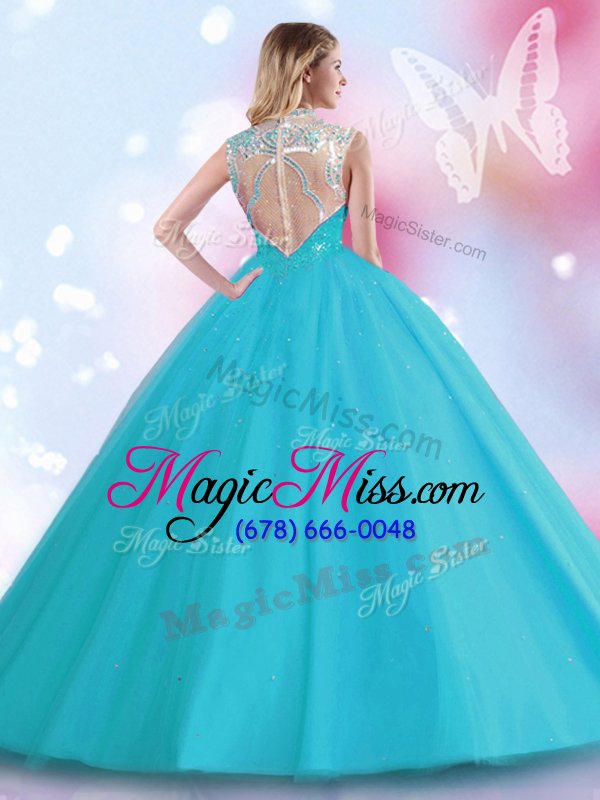 wholesale attractive scoop fuchsia zipper 15th birthday dress beading and sequins sleeveless floor length