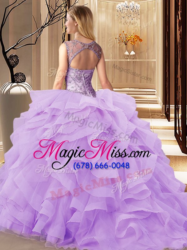 wholesale fantastic brush train ball gowns quinceanera dresses scoop tulle sleeveless lace up