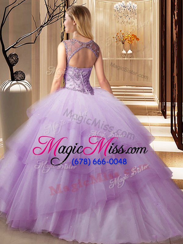 wholesale excellent scoop peach ball gowns beading and ruffled layers 15th birthday dress lace up tulle sleeveless